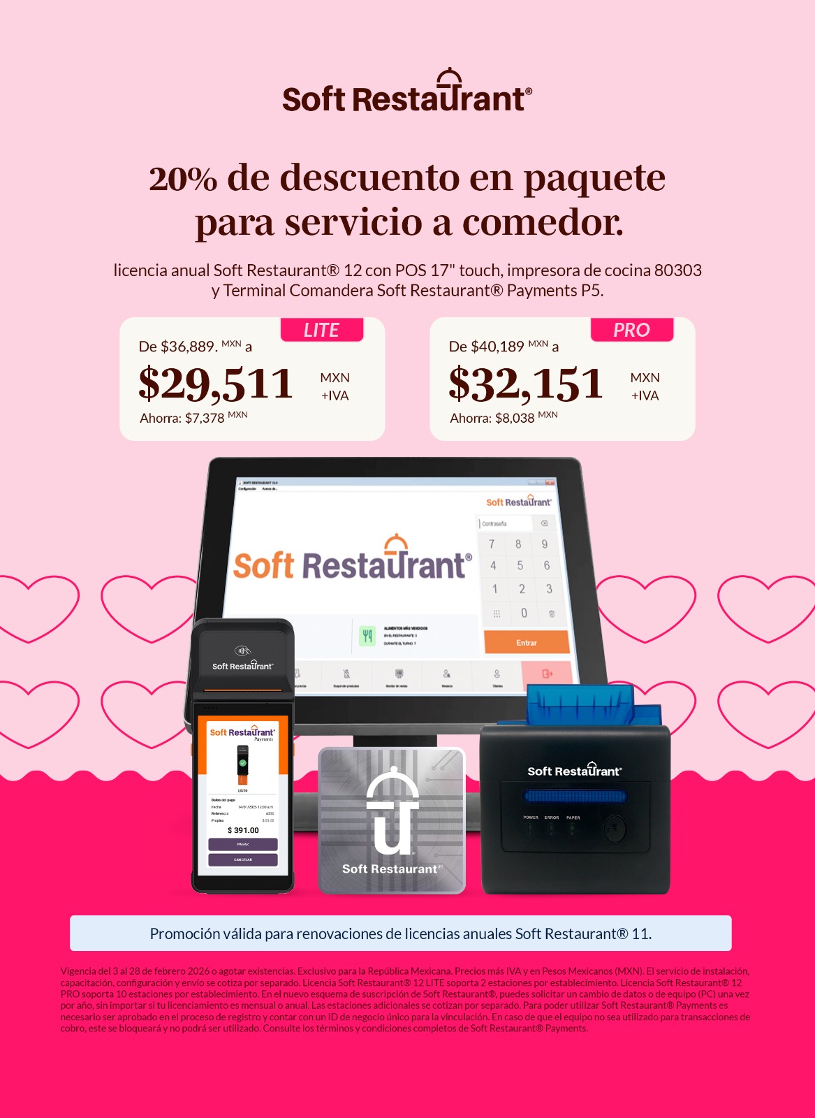 20% de descuento en paquete para servicio a comedor versión LITE.