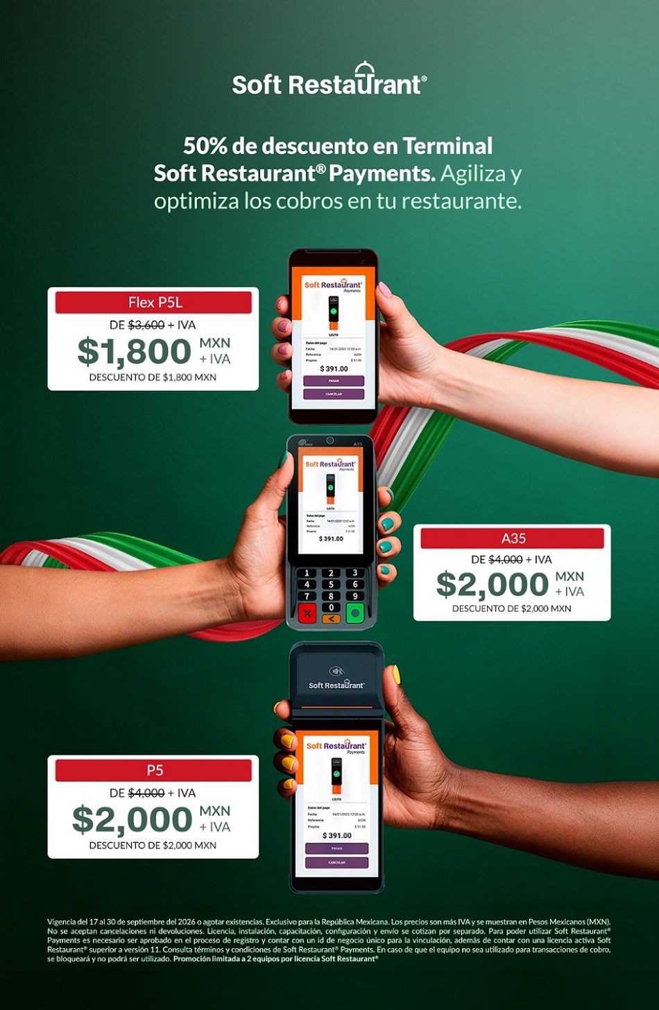 50% de descuento en Terminal Soft Restaurant®Payments. A35